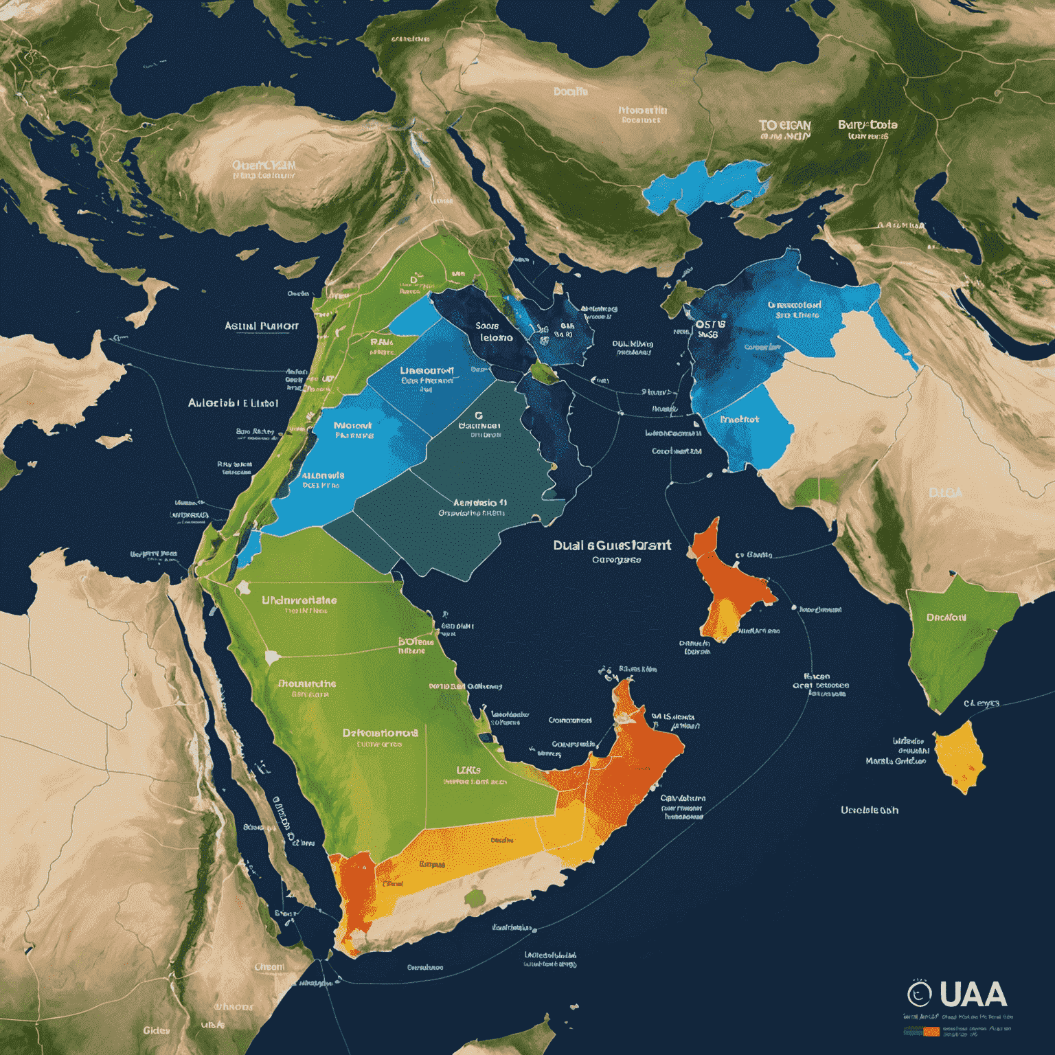 Interactive map of UAE showing mobile and internet coverage, including 5G areas. The map displays different colors for various coverage types: deep blue for 5G, light blue for 4G, and gray for 3G. Major cities like Dubai, Abu Dhabi, and Sharjah are highlighted with network strength indicators.